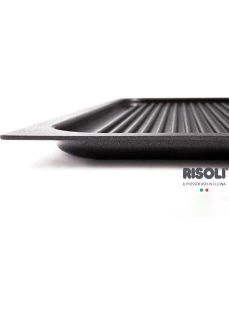 Risoli Gastronorm 1/1 Griddle Pan, 53x32.5 cm – Food-Grade Die-Cast Aluminum Non-Stick Griddle, for Gas, Electric, Ceramic, and Oven Use