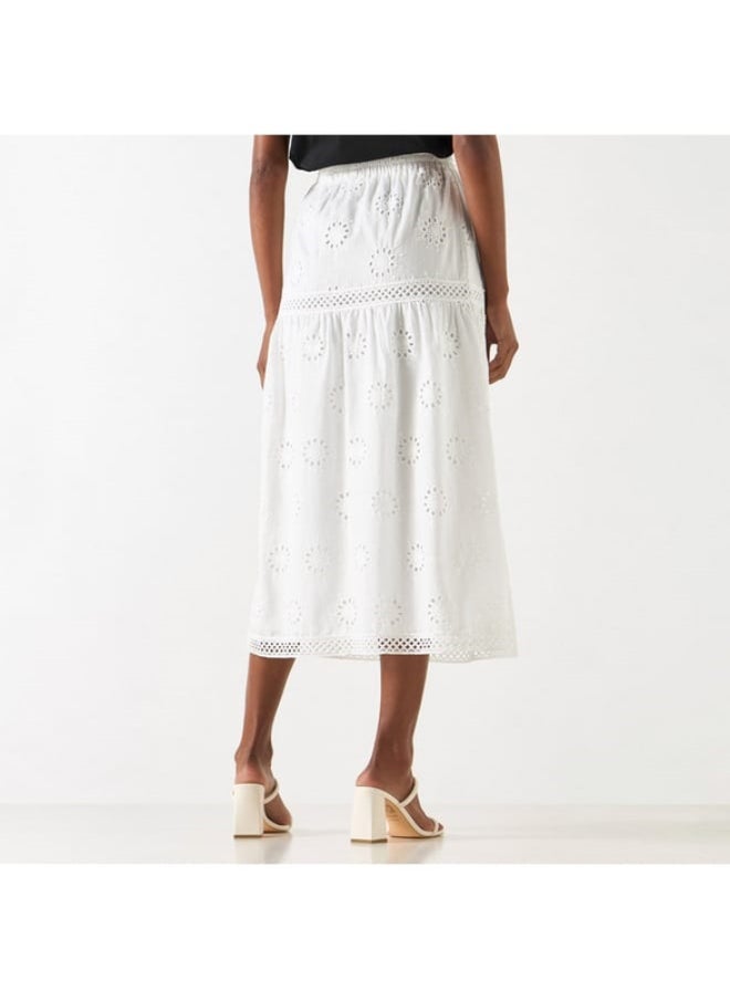 2xtremz Schiffli Textured A-line Midi Skirt with Elasticated Waistband