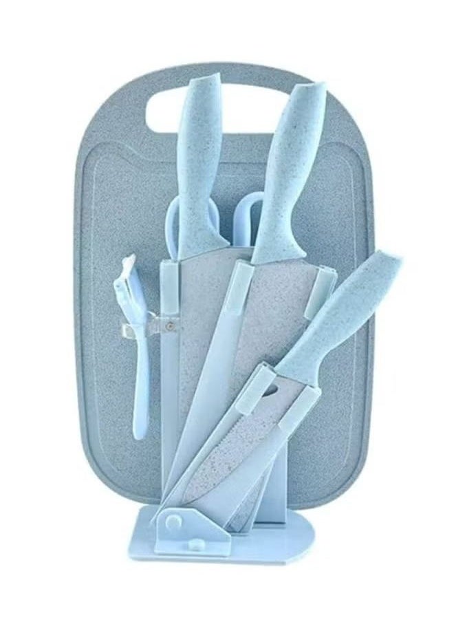 7-piece set of kitchen knives, storage protection, clean and tidy, blue