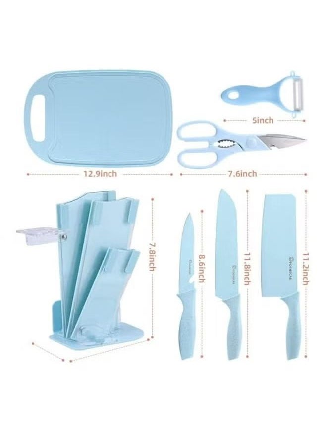 7-piece set of kitchen knives, storage protection, clean and tidy, blue