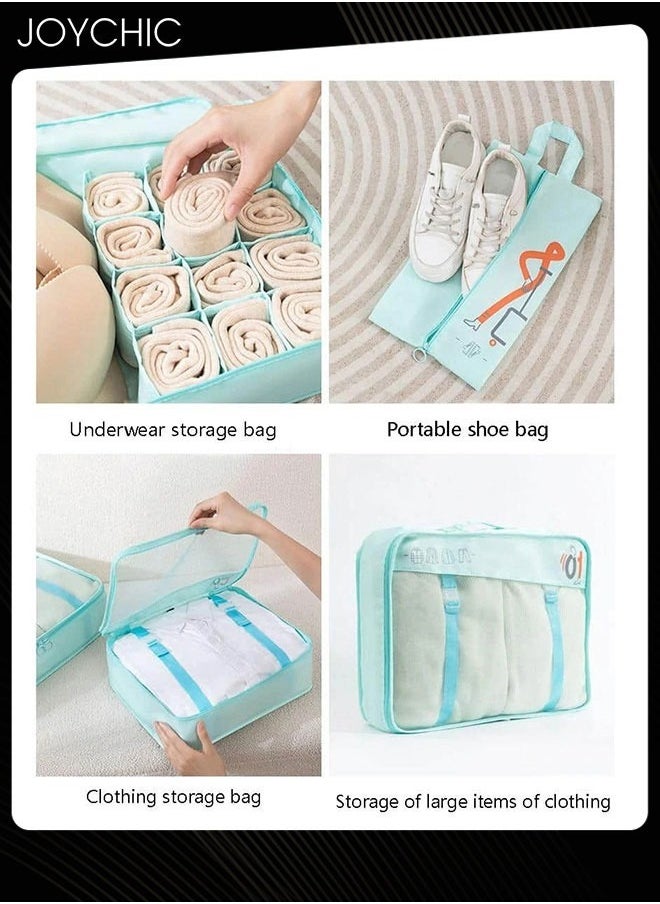 6-piece Portable Large Capacity Multiple Classified Clothing Storage Bag Business Travel Trip Waterproof and Dustproof Underwear Socks Packing Organizer for Women Men Light Blue