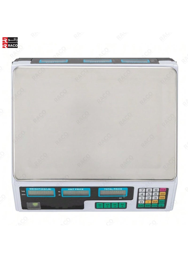 RACO Highly Efficient 40kg Digital Price Computing Scale for Commercial Use, Dual LCD Display, Stainless Steel Platform, Rechargeable Battery, Ideal for Fruits, Vegetables, Meat, and Produce