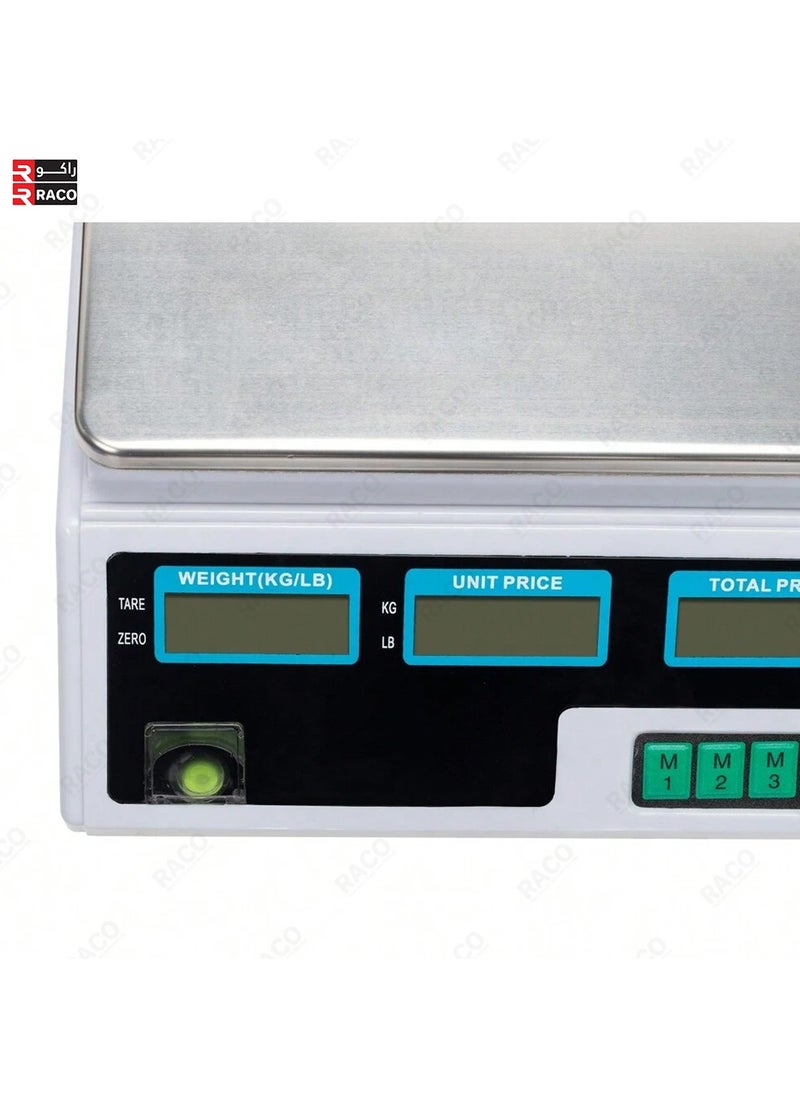 RACO Highly Efficient 40kg Digital Price Computing Scale for Commercial Use, Dual LCD Display, Stainless Steel Platform, Rechargeable Battery, Ideal for Fruits, Vegetables, Meat, and Produce