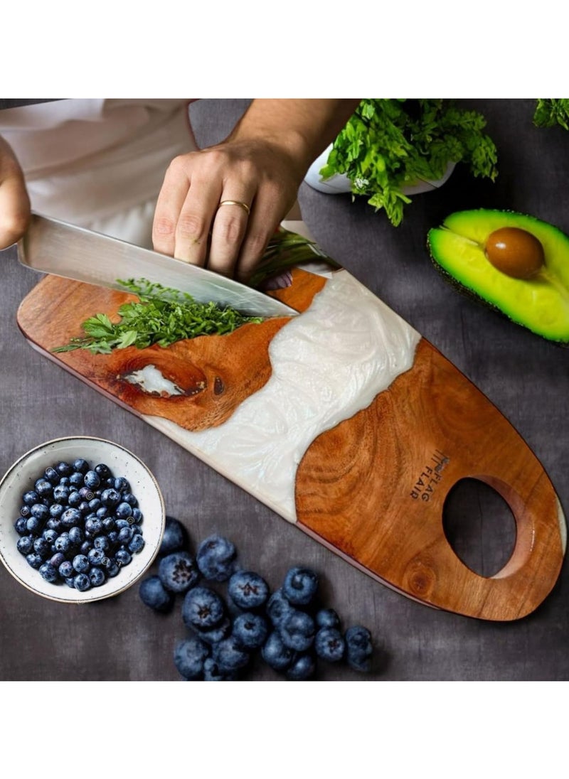 FlagFlair Premium Acacia Wood and Resin Cutting & Chopping Board – Handcrafted in India, Ideal for Meat, Cheese, Vegetables, and Bread | 31.5 x 16.5 x 2.2 cm | Durable Kitchen Essential for Home.