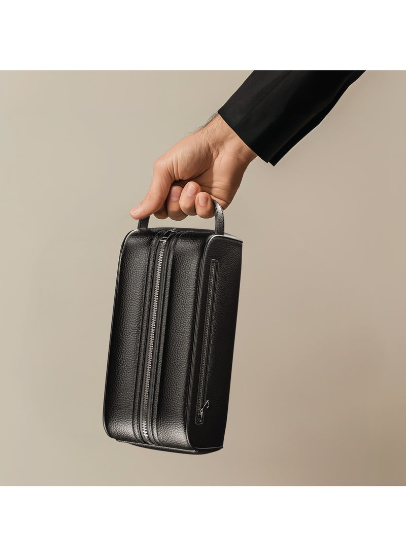 Lakeshore PU Leather Clutch Bag / Water-Resistant Exterior / Easy to Handle / Fit for Accessories / Ergonomic Design / Durable Zipper / Multi-Pockets / Sturdy Handle / Big Capacity - Black