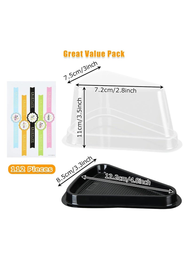 Cake Slice Containers Plastic Disposable, Cheesecake Boxes, Pie Container with Lid for Individual Slices of Cakes, Disposable Triangular Pie Box, Reusable, Complimentary Stickers (100 Pack)
