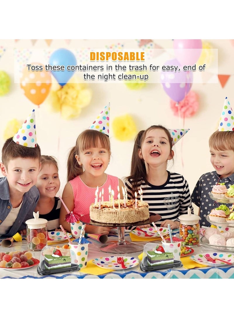 Cake Slice Containers Plastic Disposable, Cheesecake Boxes, Pie Container with Lid for Individual Slices of Cakes, Disposable Triangular Pie Box, Reusable, Complimentary Stickers (100 Pack)