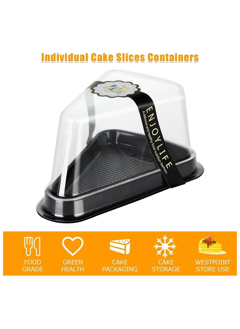 Cake Slice Containers Plastic Disposable, Cheesecake Boxes, Pie Container with Lid for Individual Slices of Cakes, Disposable Triangular Pie Box, Reusable, Complimentary Stickers (100 Pack)