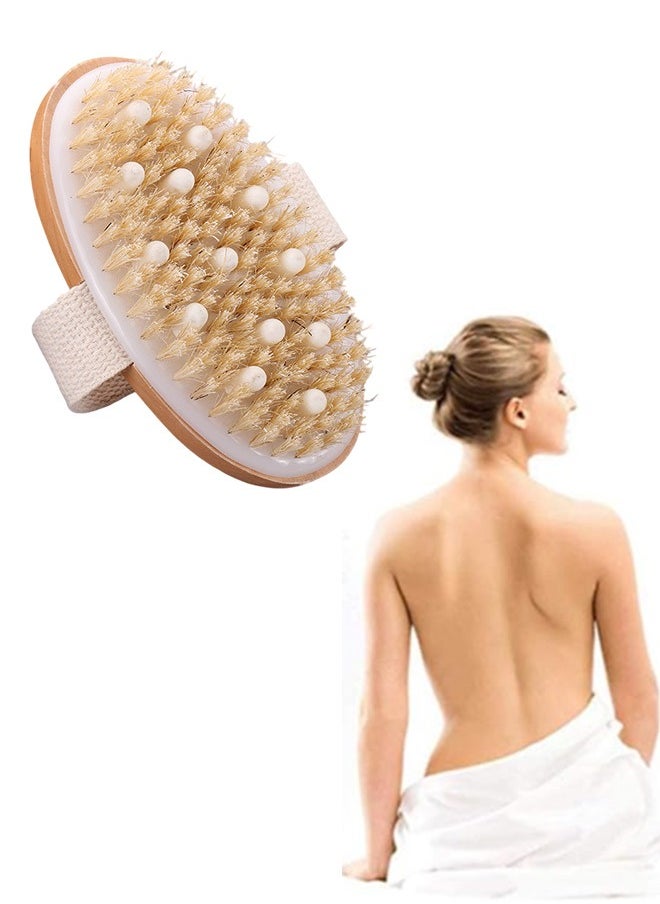 Round Bamboo Body Brush with Soft Bristles and Anti-Slip Handle, Double-Sided Handheld Bath Brush Set with Massage Nodules, Includes Long-Handle and Palm-Size Brushes, Ideal for Exfoliating and Skin Massaging