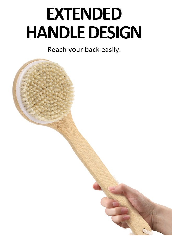 Round Bamboo Body Brush with Soft Bristles and Anti-Slip Handle, Double-Sided Handheld Bath Brush Set with Massage Nodules, Includes Long-Handle and Palm-Size Brushes, Ideal for Exfoliating and Skin Massaging