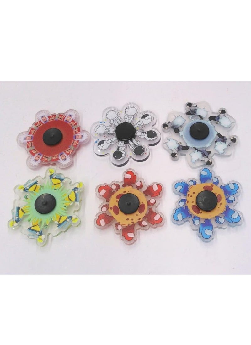 Decorative Flower Fidget Spinners, Assorted Colours, Set of 6