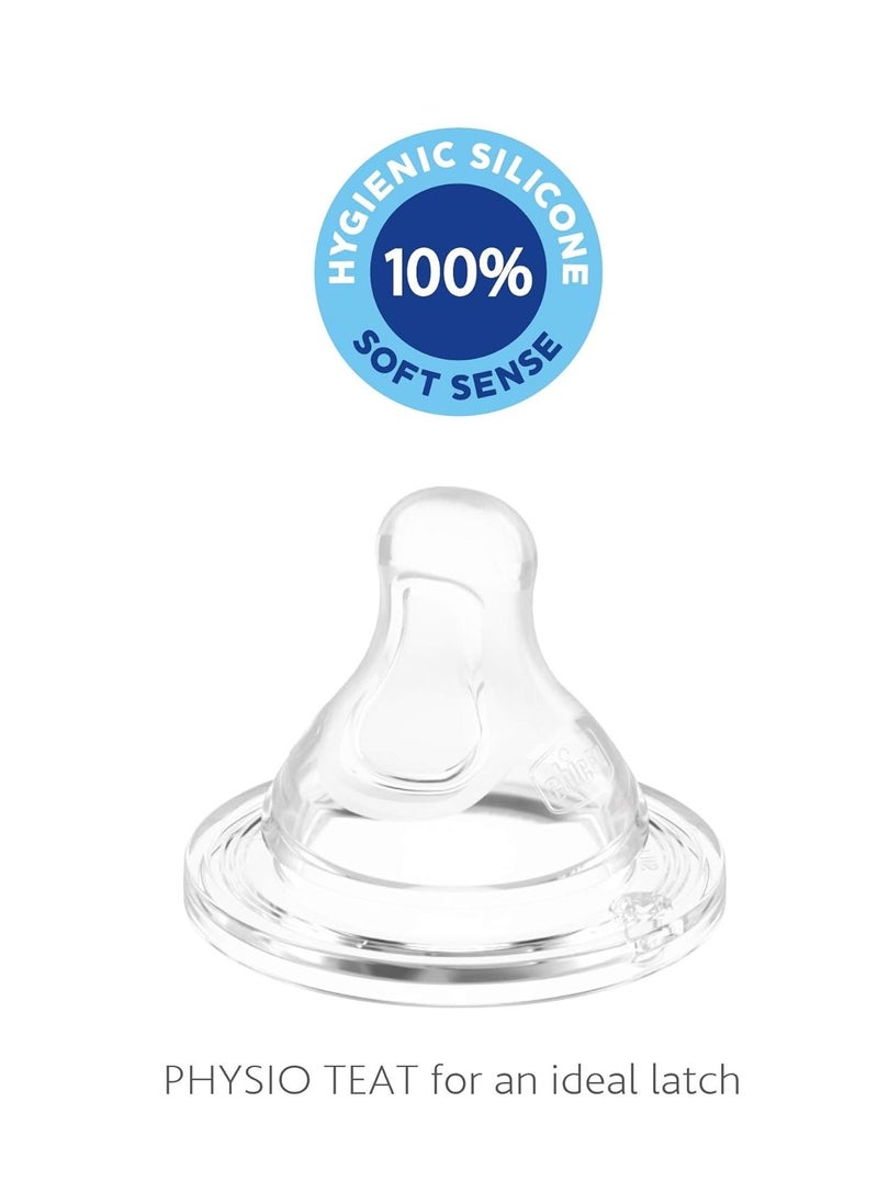 Chicco PhysioTeat Anti-Colic Nipple for Babies (4+ Months) | Perfect Latch Soft Sense Silicon Teat | Suitable for Wide Neck Feeding Bottles | BPA Free