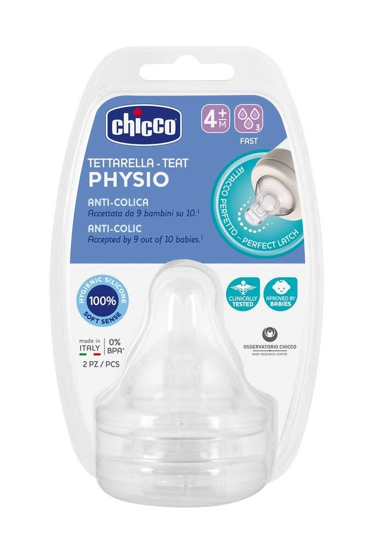 Chicco PhysioTeat Anti-Colic Nipple for Babies (4+ Months) | Perfect Latch Soft Sense Silicon Teat | Suitable for Wide Neck Feeding Bottles | BPA Free