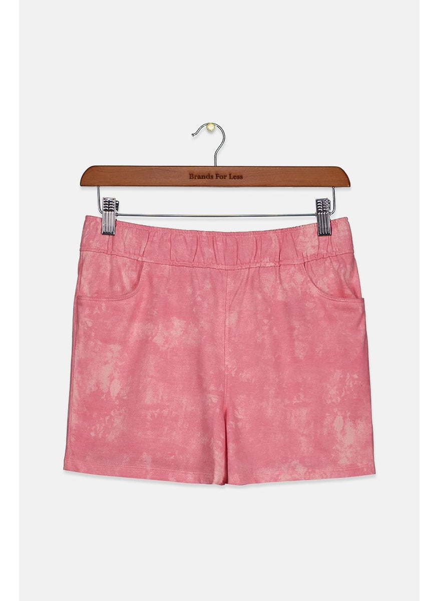 Kids Girl Tie Dye Side Pocket Shorts, Pink/Beige