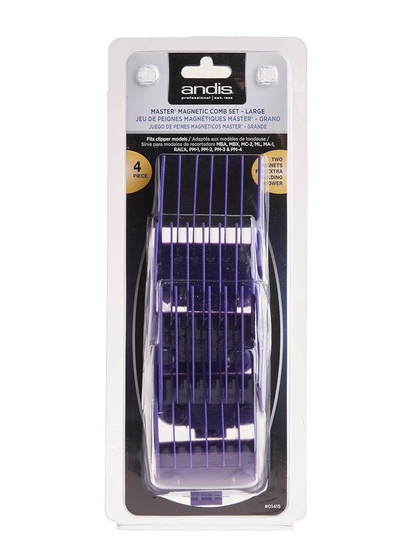 Andis 01415 Master Dual Magnet Large Comb Set - Crafted with High-Grade Metal, Contains 4 Different Size Combs - Providing a Comfortable & Snag-Free Experience - Purple