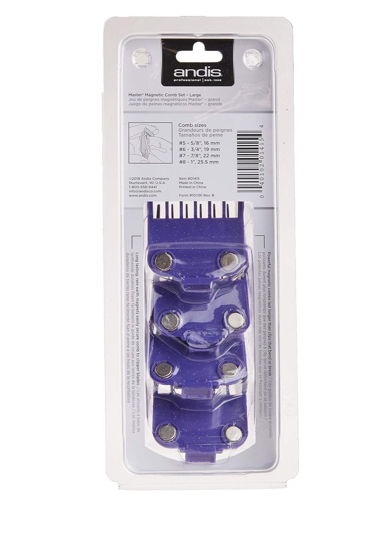 Andis 01415 Master Dual Magnet Large Comb Set - Crafted with High-Grade Metal, Contains 4 Different Size Combs - Providing a Comfortable & Snag-Free Experience - Purple