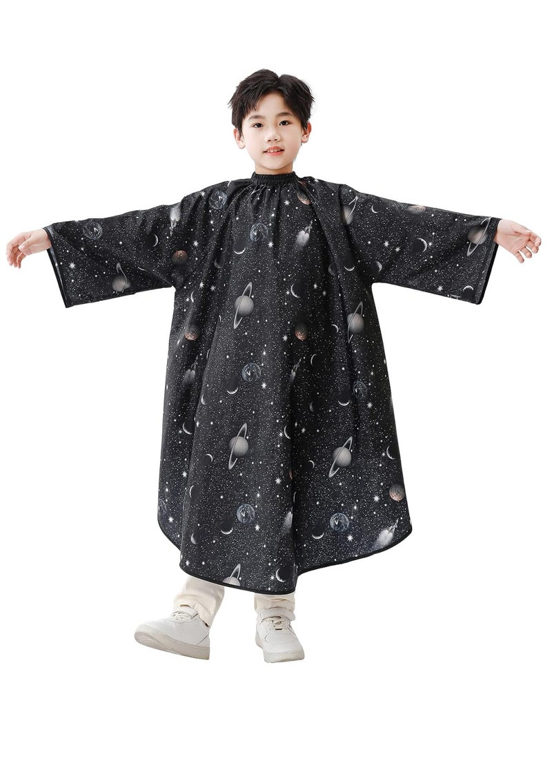 PERFEHAIR Kids Hair Cutting Cape with Sleeves, Kids Barber Cape Haircut Cape for Boy & Girls, Professional Salon or Home Hair Cut Cape-Black Space Printing