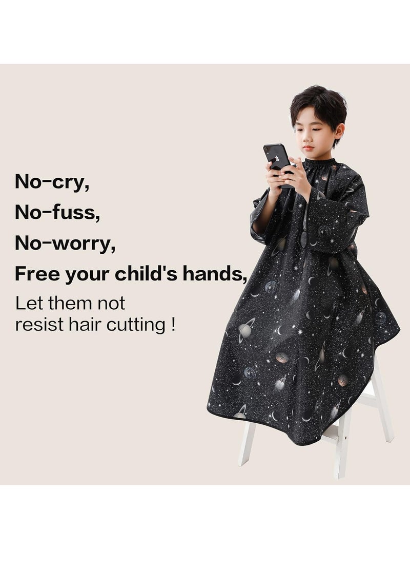 PERFEHAIR Kids Hair Cutting Cape with Sleeves, Kids Barber Cape Haircut Cape for Boy & Girls, Professional Salon or Home Hair Cut Cape-Black Space Printing