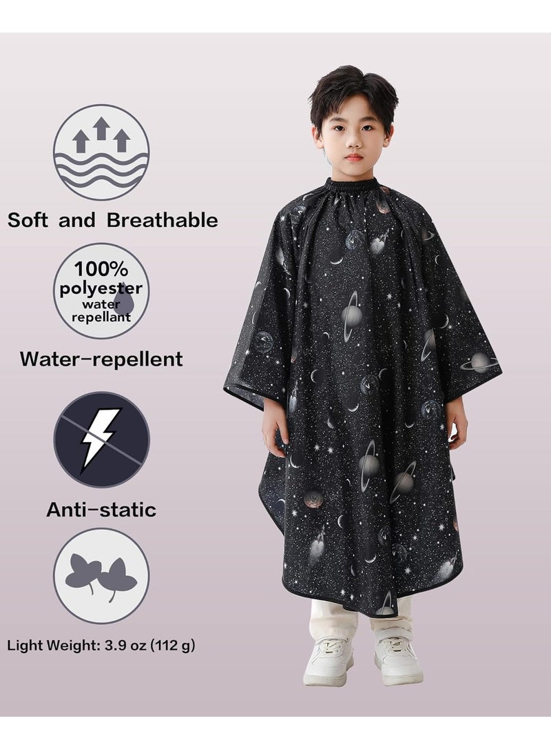 PERFEHAIR Kids Hair Cutting Cape with Sleeves, Kids Barber Cape Haircut Cape for Boy & Girls, Professional Salon or Home Hair Cut Cape-Black Space Printing