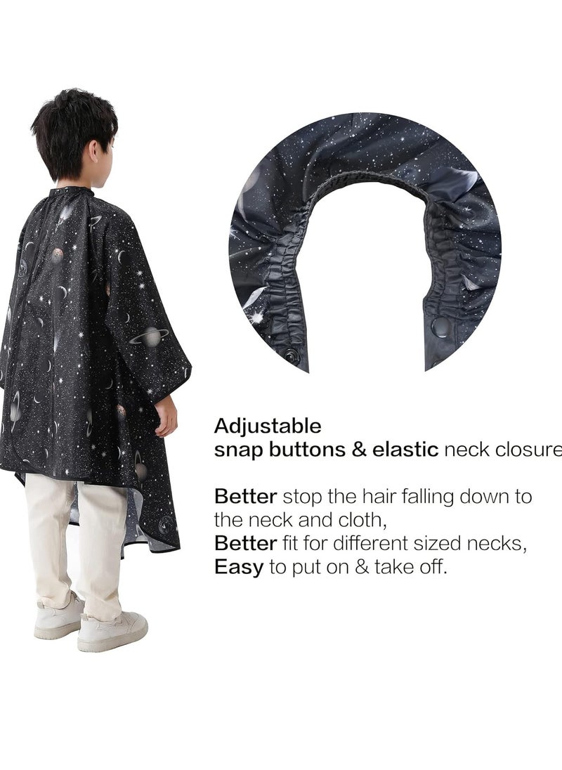 PERFEHAIR Kids Hair Cutting Cape with Sleeves, Kids Barber Cape Haircut Cape for Boy & Girls, Professional Salon or Home Hair Cut Cape-Black Space Printing