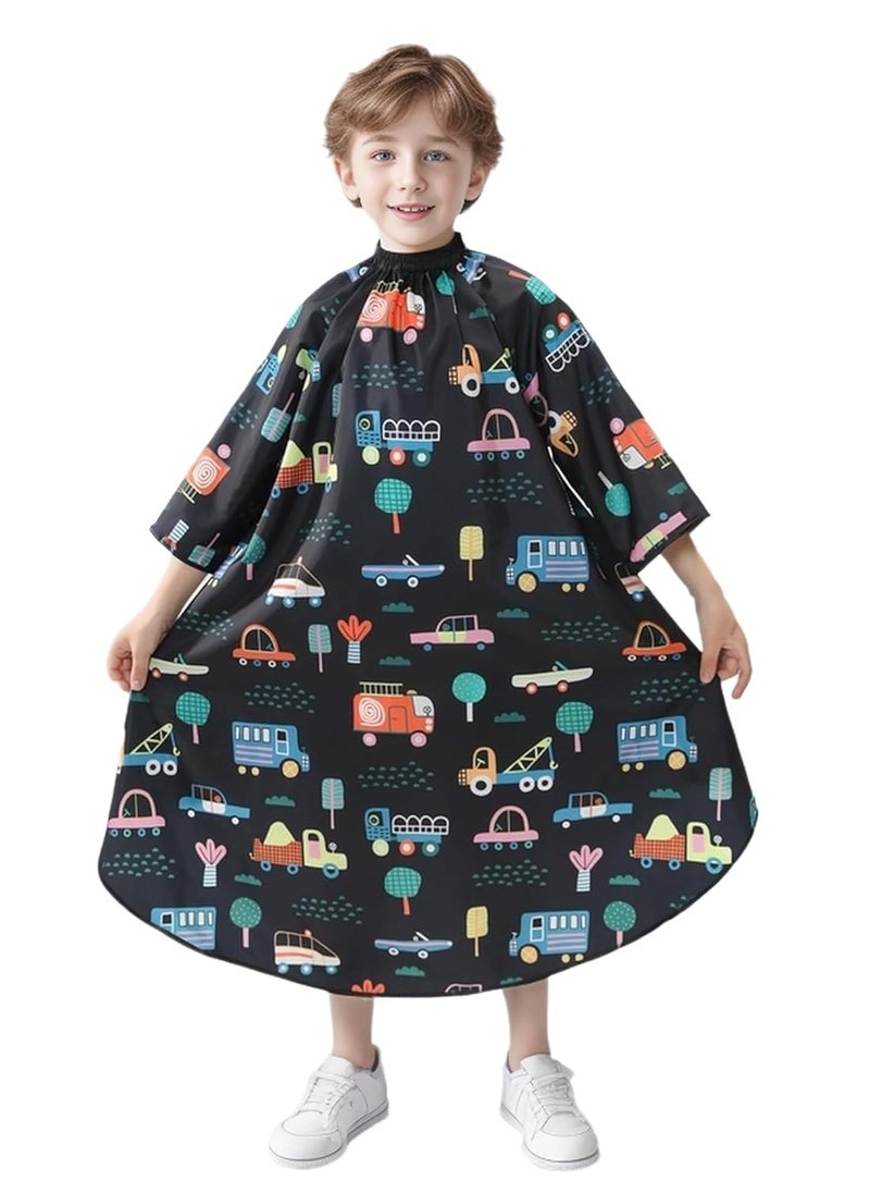 PERFEHAIR Kids Haircut Cape with Sleeves - Cute Cars Printing, Adjustable Neck Collar, Comfortable Barber Cape for Boys & Girls, Ideal for Home or Salon Use, Professional Hair Cutting Apron