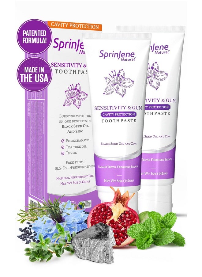 SprinJene Patented Toothpaste Sensitive Teeth & Gum w/Fluoride Cavity Protection Non Toxic SLS Free Fresh Breath Dry Mouth,Preservative Free, 2 Pack