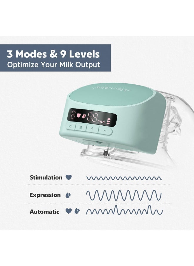 Mommed S10Pro  Pump Hands Free,Double Wearable  Pump with 3 Modes & 9 Levels,Leak-Proof Design,24mm Portable Electric  Pump with Efficient Pump Motor,17/19/21mm Flange Inserts(Green)