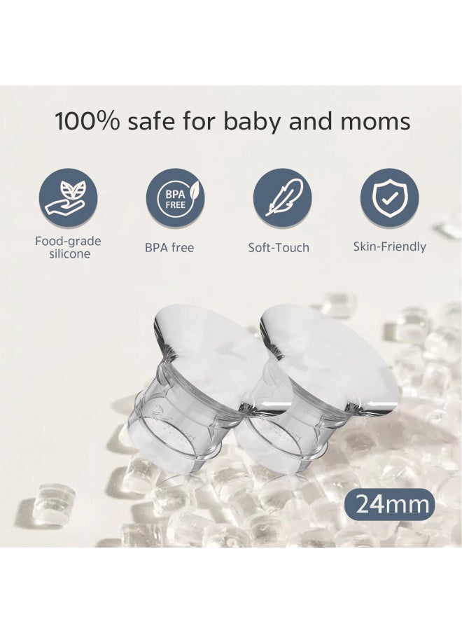 MomMed Flange Inserts 24mm Compatible with MomMed/Momcozy/Medela/Elvie/Spectra/Bellababy/TSRETE/Willow/Other Brands 27mm  Shields/Flange, Reduce 27mm Nipple Tunnel Down to 24mm, (4PCS,24mm)