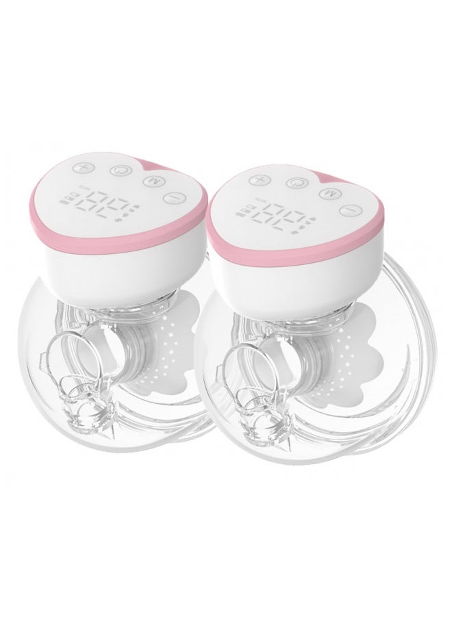 MomMed Double Wearable  Pump, 24mm Painless feeding Hands-Free Electric  Pump with 4 Mode 12 Levels, Leak-Proof Design & Low Noise, Extra 19mm&21mm Flange Inserts (Aurora Pink)