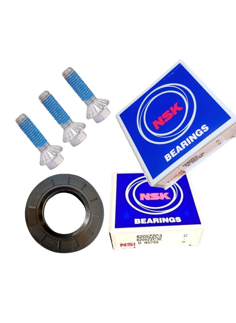 Washing Machine Bearing NSK 6205+6206 Seal and  3 Pieces of Drum Spider Nut Set for Samsung Models