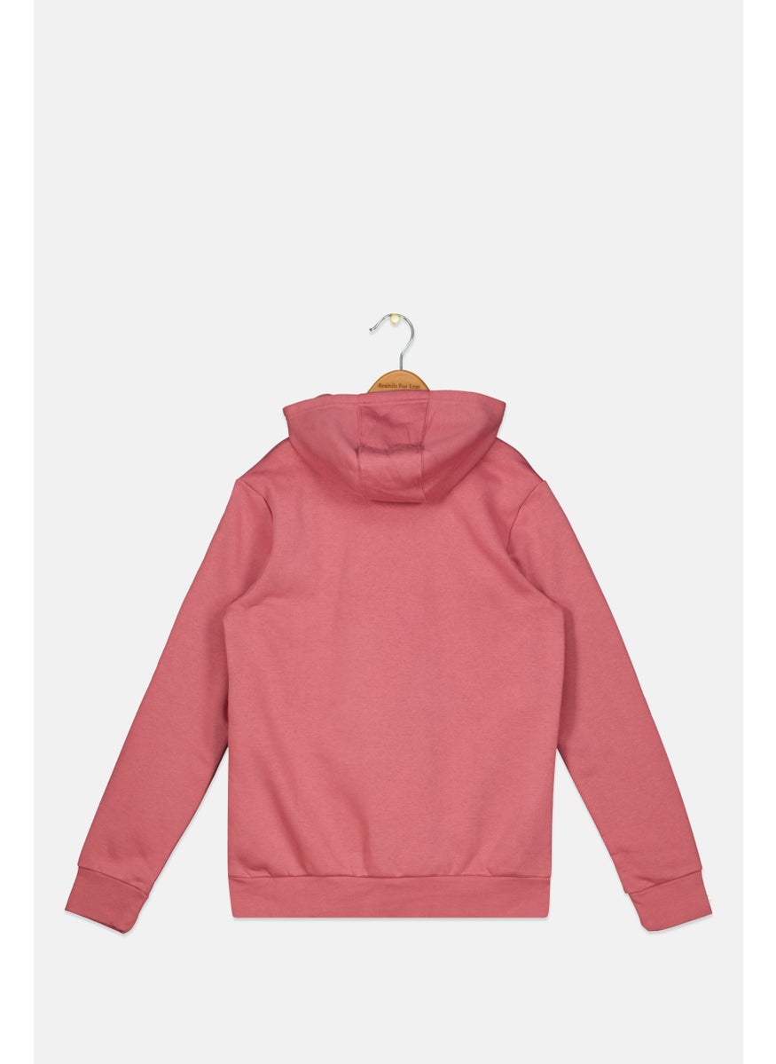 Kids Girl Sportswear Fit Outdoor Hooded Sweatshirt, Pink