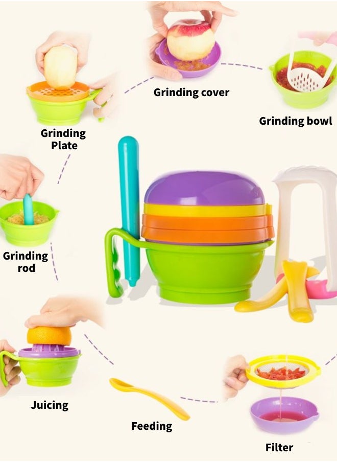 Baby food grinder 10-piece set manual food grinding bowl cooking manual mash shredder juicer fruit food machine