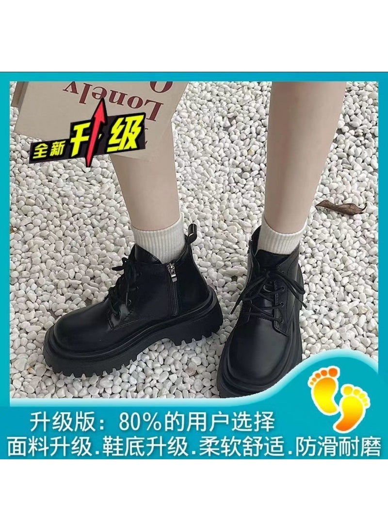 Trendy Thick-Soled British Style Ankle Boots Black Upgrade
