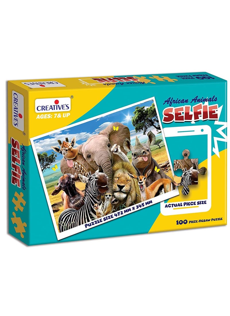 Creative's African Animals Selfie Puzzles | Children Jigsaw Puzzles Games | 100 Piece Jigsaw Puzzles | Eye-Hand Coordination for Kids | Jigsaw Puzzles | Gift for Kids Age 7 & Up