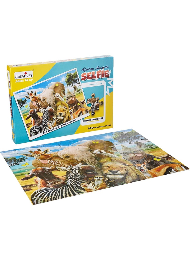 Creative's African Animals Selfie Puzzles | Children Jigsaw Puzzles Games | 100 Piece Jigsaw Puzzles | Eye-Hand Coordination for Kids | Jigsaw Puzzles | Gift for Kids Age 7 & Up