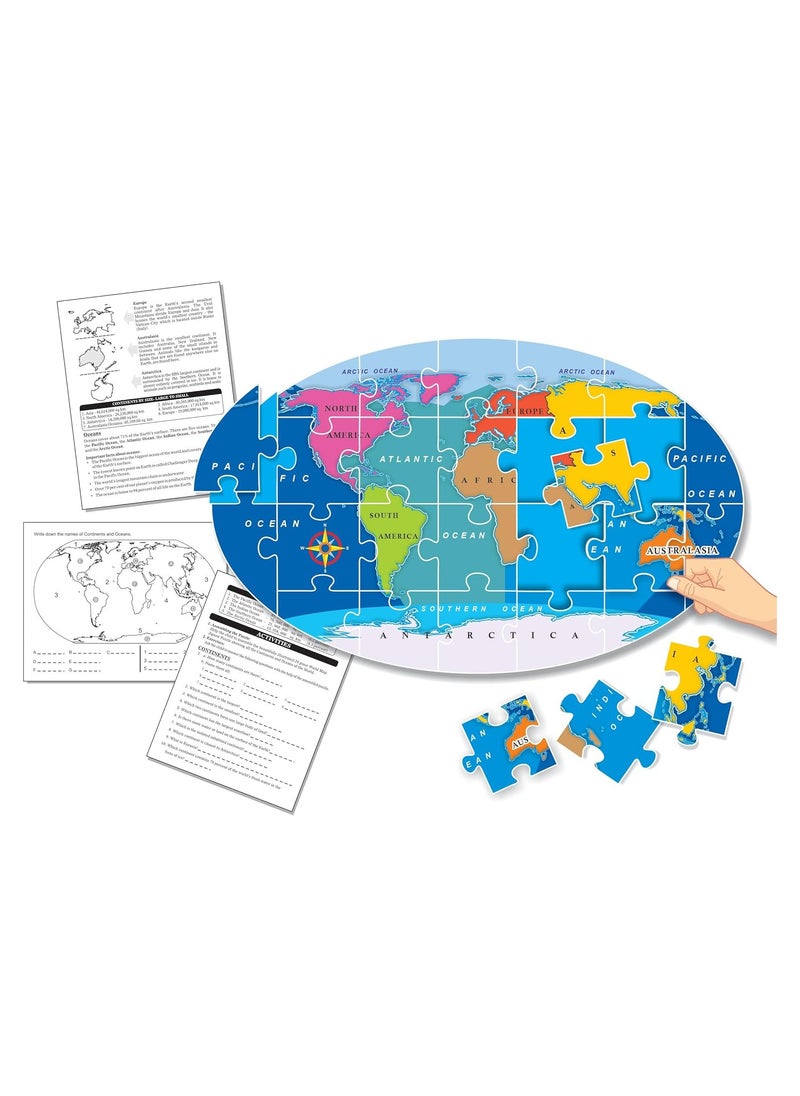 Creative's The World Continents & Oceans | World Map Jigsaw Puzzles | 24 Pieces Puzzles | Geography Games for Kids | Name, Location, Sizes of The Continents and Oceans of The World | Ages 7 & Up