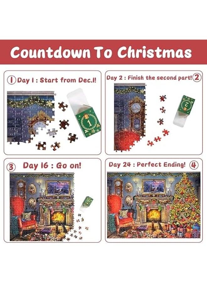 Christmas Advent Calendar Jigsaw Puzzles for Adults and Kids- Festive Fireplace in Warm Christmas Holiday Puzzle, 24 Parts -1008 Pieces Jigsaw Puzzles for Countdown to Christmas Puzzles Gift