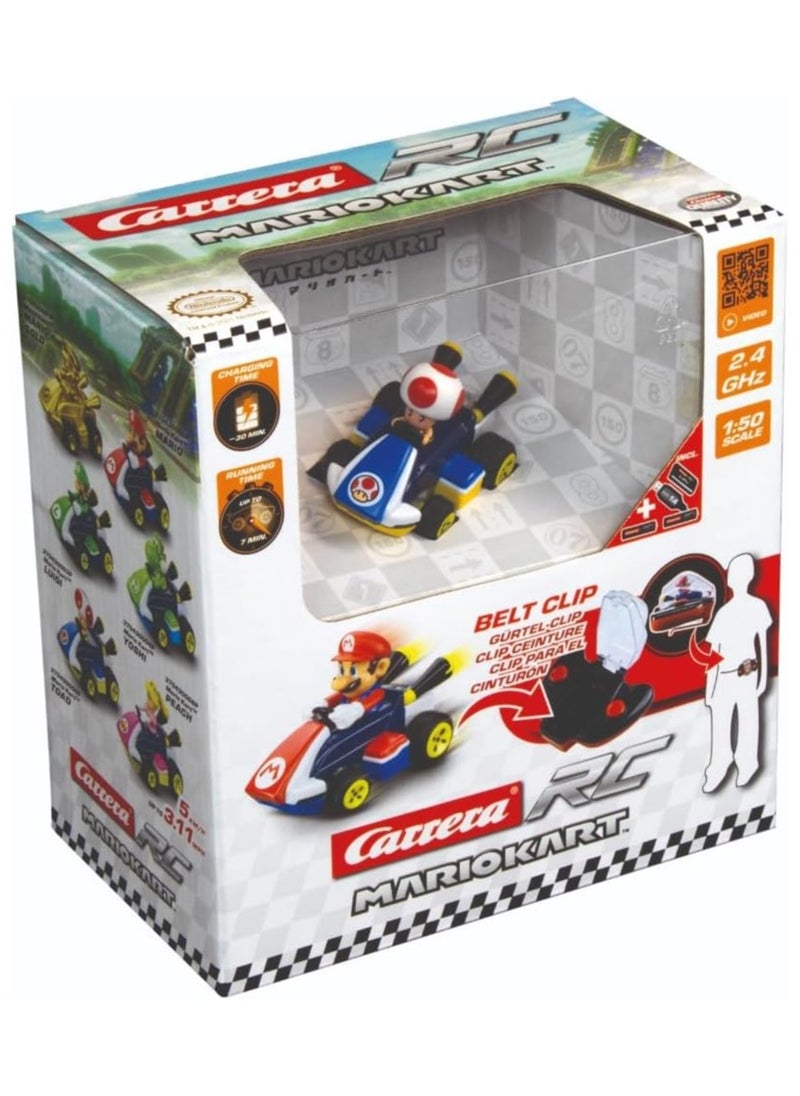 2.4 GHz Mario Kart Mini RC, Toad | Remote Control Toy for Kids | Turbo speed, precise steering | Eco-friendly paperbox packaging | Fun racing for ages 6+