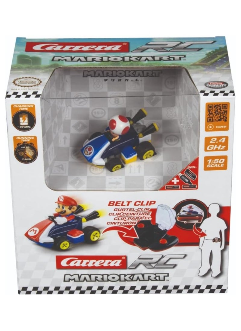 2.4 GHz Mario Kart Mini RC, Toad | Remote Control Toy for Kids | Turbo speed, precise steering | Eco-friendly paperbox packaging | Fun racing for ages 6+