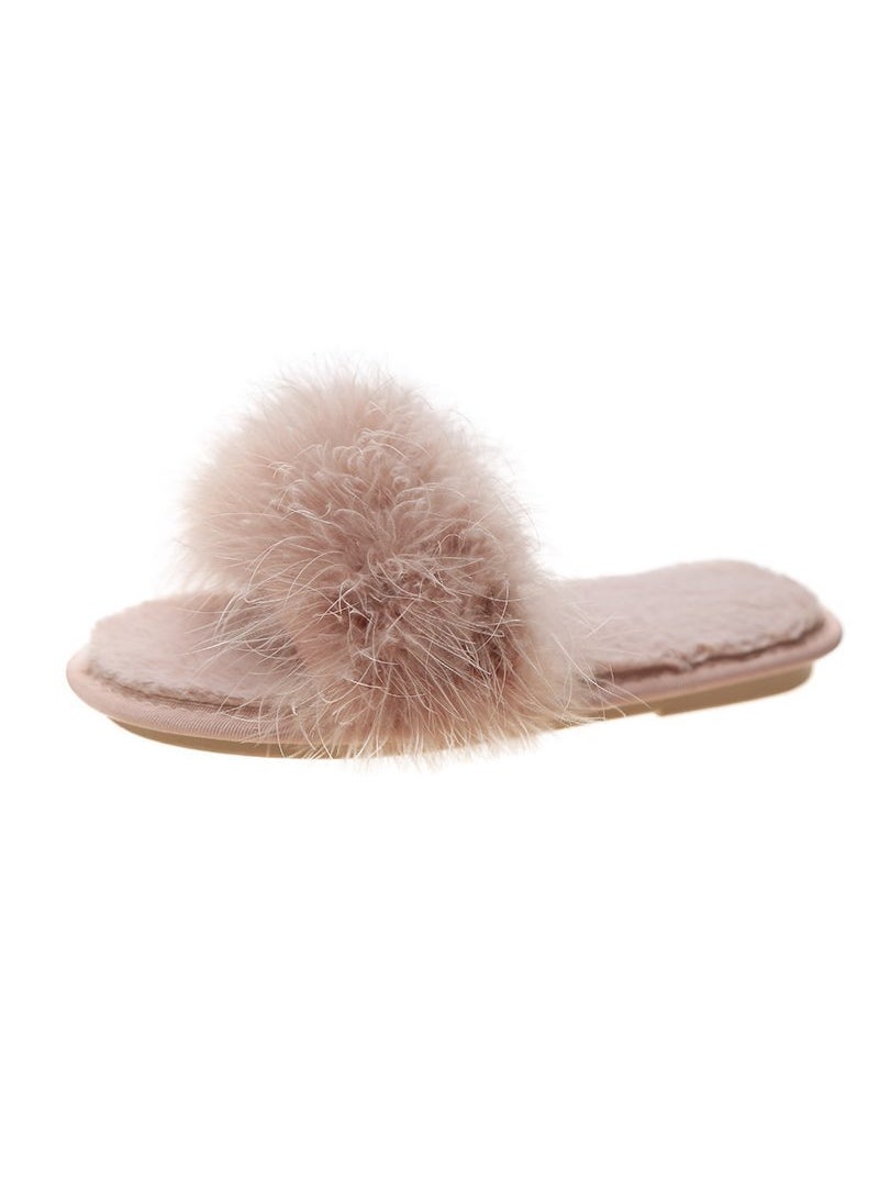 Mao Mao Mao Slippers Womens Outwear Fashion 2023 New Fashionable Shoes Ostrich Mao Flat Korean Style Open Toe SlippersPinkish Pinkish