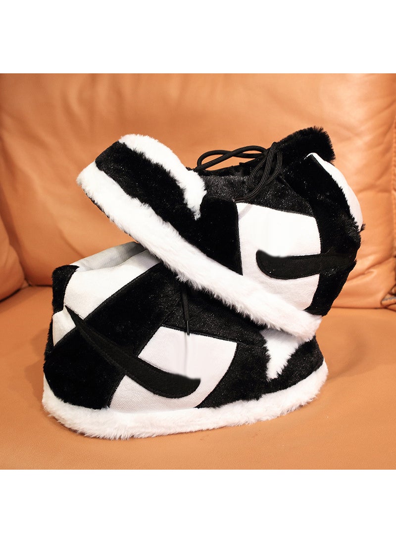 Winter New Warm Thick Cotton Slippers Black and White