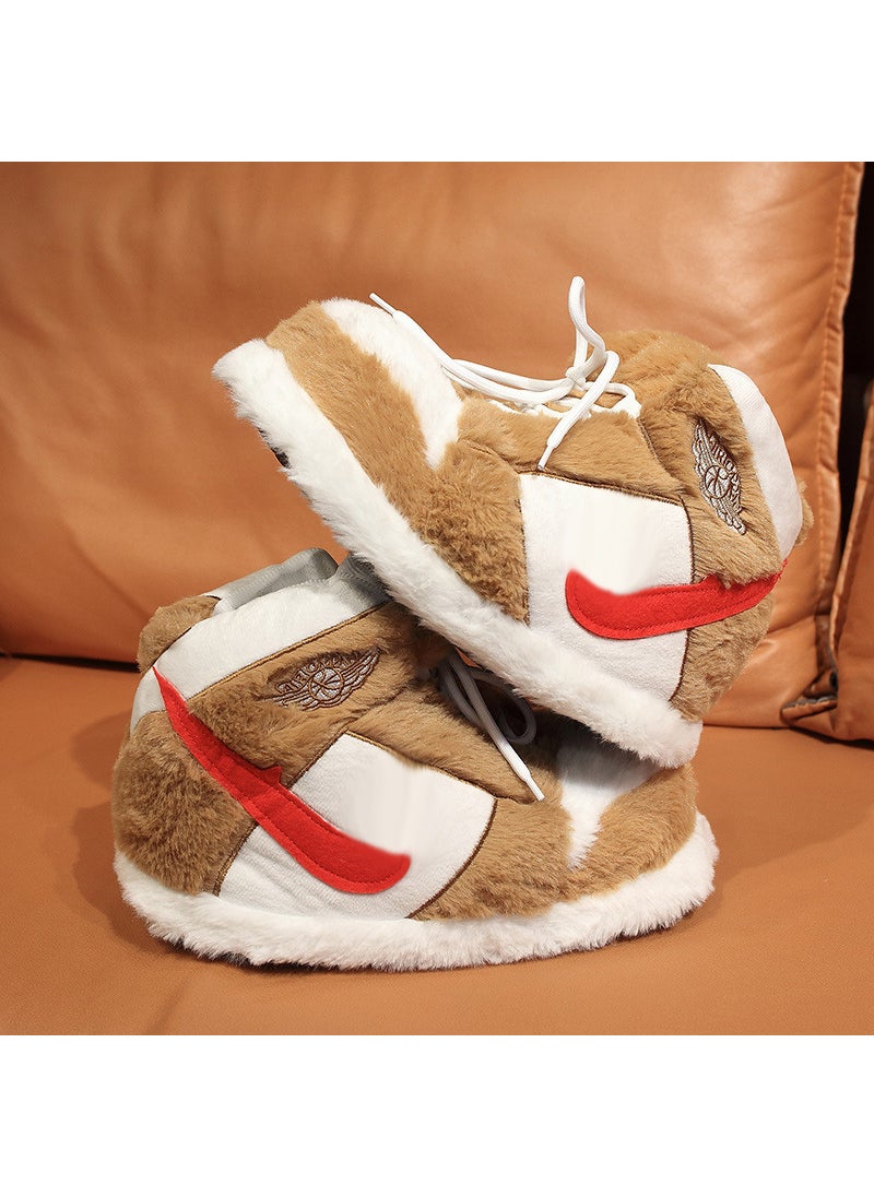 Winter New Warm Thick Cotton Slippers Brown