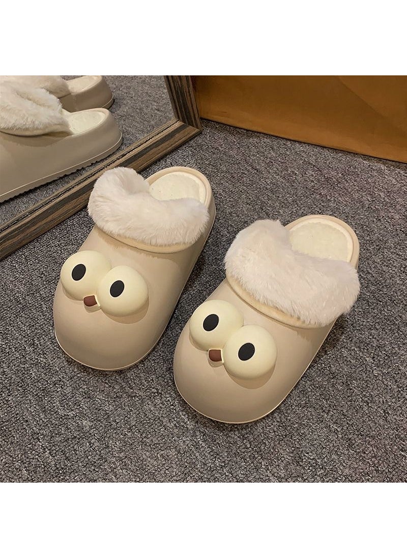 New Internet celebrity cute cotton slippers womens winter home dormitory non-slip warm removable washable womens closed toe cotton slippersWhite steamed bread cotton slippers [big eyes]] White steamed bread cotton slippers [big eyes]]