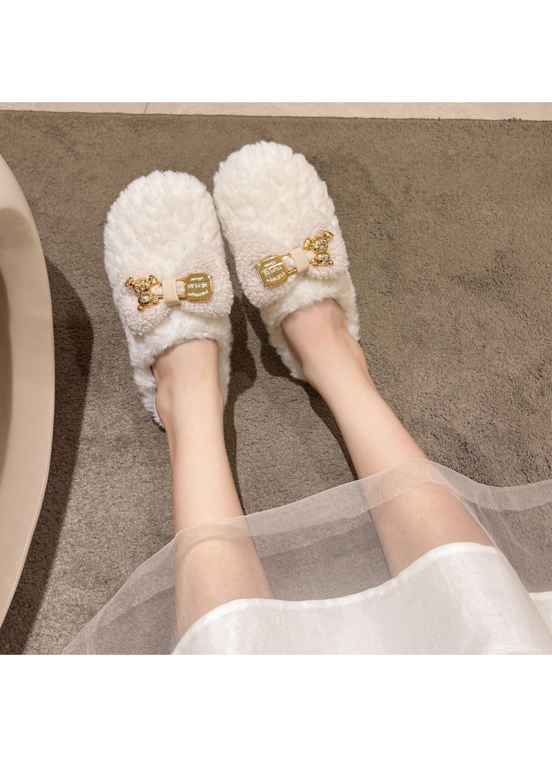 Chic Office Furry Slippers Women Autumn Winter 2023Creamy-white Creamy-white