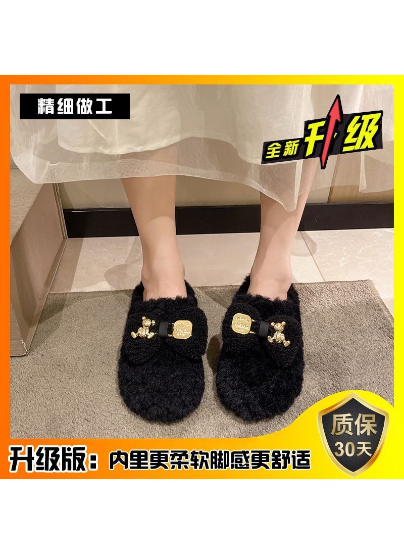 Chic Office Furry Slippers Women Autumn Winter 2023Black upgraded version Black upgraded version