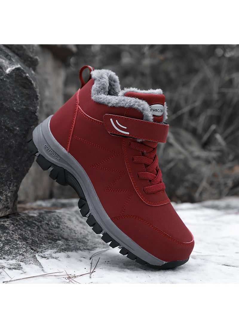 New Unisex Cotton Shoes Winter Warm Lined Waterproof Wine Red 35-41