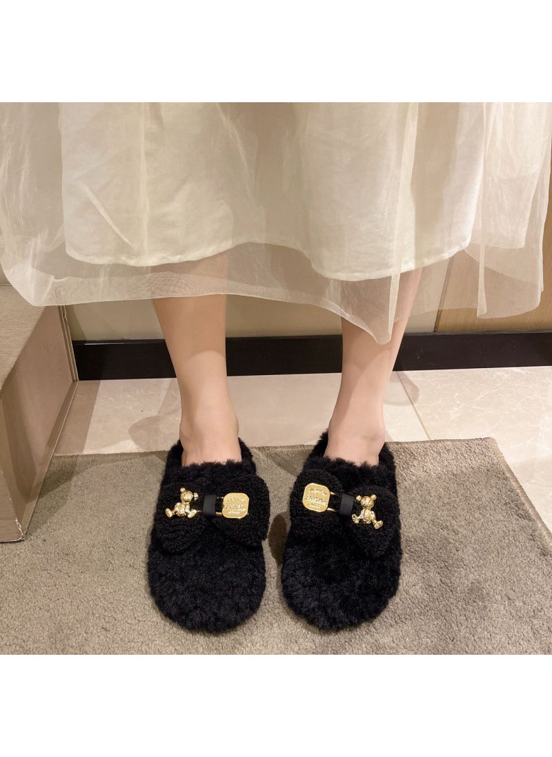 Chic Office Furry Slippers Women Autumn Winter 2023Black Black