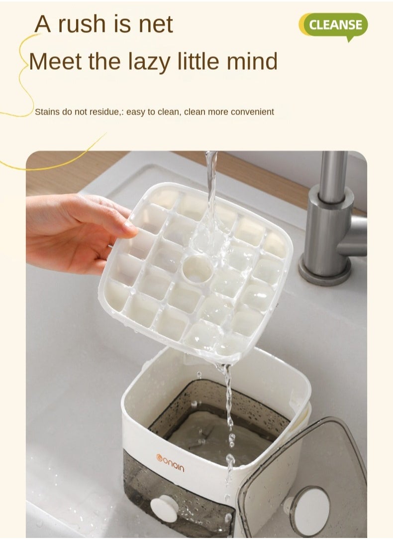 Ice Cube Tray with Handle - Multifunctional Push-Drawer Ice Maker, One-Second Easy Release, Double-Layer Large Capacity 48 Cubes, Food-Grade Silicone, Dustproof Cover, Transparent Storage Box, Portable Hidden Handle, Perfect Ice Grid Mold for Home Appliance Accessories