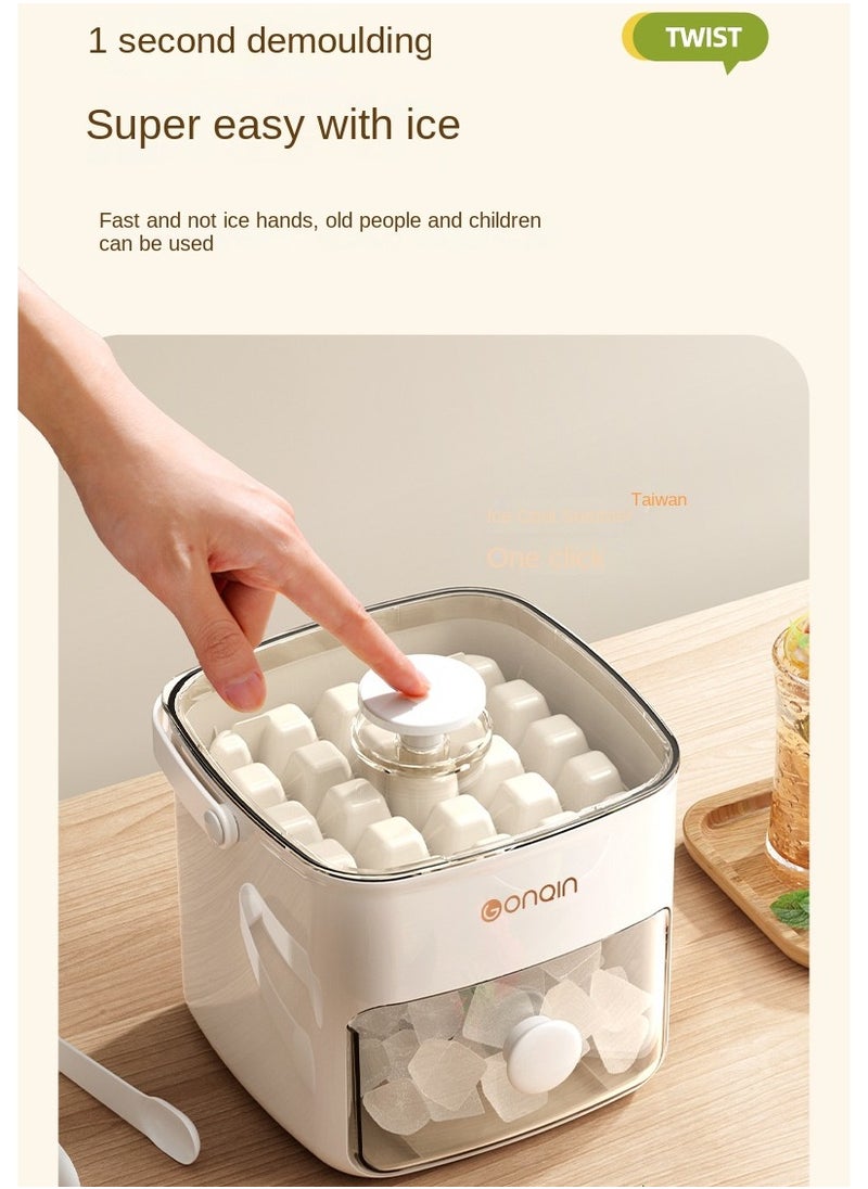 Ice Cube Tray with Handle - Multifunctional Push-Drawer Ice Maker, One-Second Easy Release, Double-Layer Large Capacity 48 Cubes, Food-Grade Silicone, Dustproof Cover, Transparent Storage Box, Portable Hidden Handle, Perfect Ice Grid Mold for Home Appliance Accessories