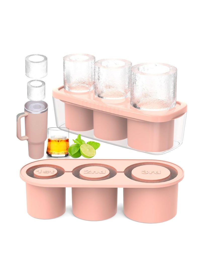 Ice Cube Tray for 30oz - 40oz Glasses, 3 Pieces Silicone Cylindrical Ice Molds with Lid and Ice Box for Refrigerator, Easy Fill and Release Ice Maker for Whiskey, Cocktails, BPA Free (Pink)